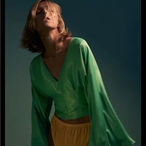 Zara Tailored Satin Effect Top Green Women's Top
